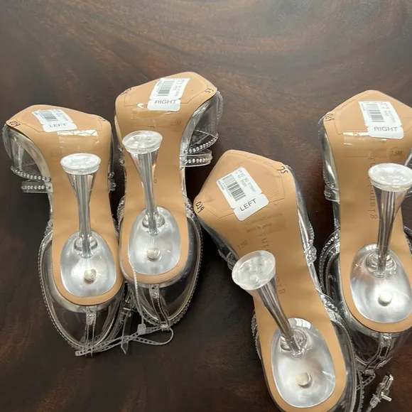 Gianni BiniLanna Rhinestone Lucite Pointed Toe Clear Flared Heel Pumps