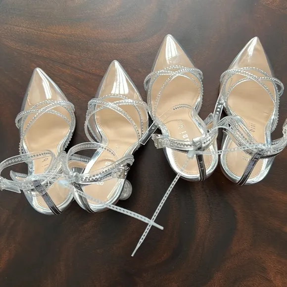 Gianni BiniLanna Rhinestone Lucite Pointed Toe Clear Flared Heel Pumps