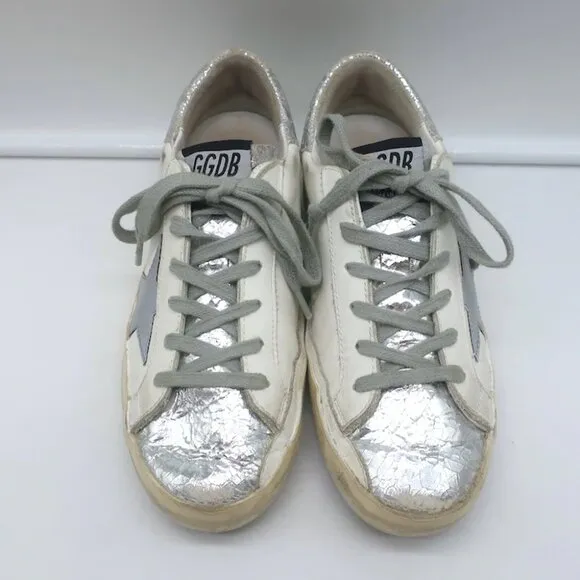 Golden Goose Superstar Private Edition Sneakers White &amp; Silver Leather Size 35