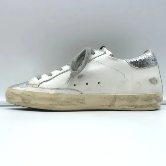 Golden Goose Superstar Private Edition Sneakers White &amp; Silver Leather Size 35