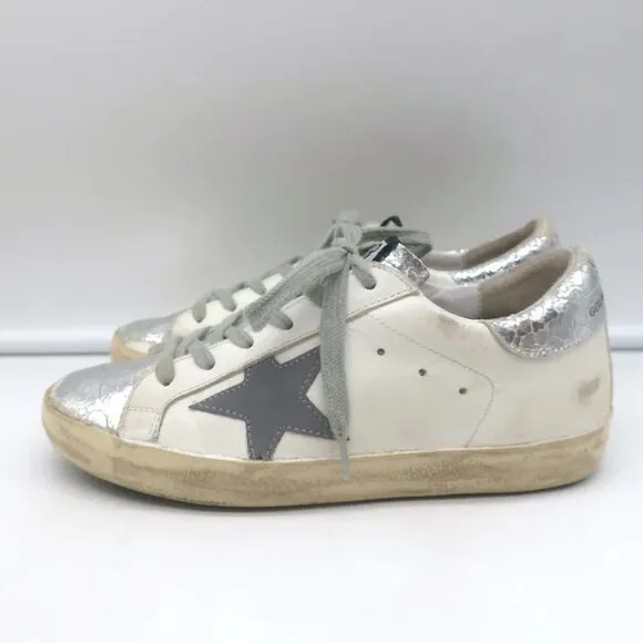 Golden Goose Superstar Private Edition Sneakers White &amp; Silver Leather Size 35