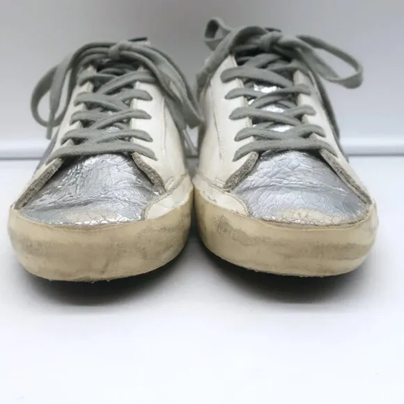 Golden Goose Superstar Private Edition Sneakers White &amp; Silver Leather Size 35