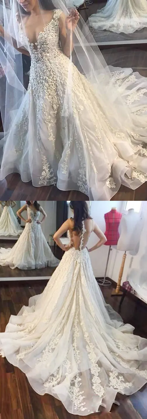 Gorgeous Affordable Charming Applique Lace Long Bridal Wedding Dresses, BGP260