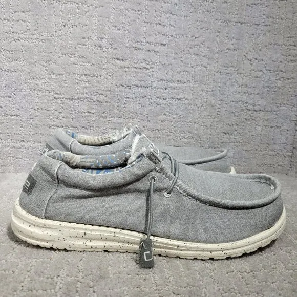 Hey Dude Men's Size US 10 Gray Wally Stretch Iron Moc Toe Moccasin Shoes
