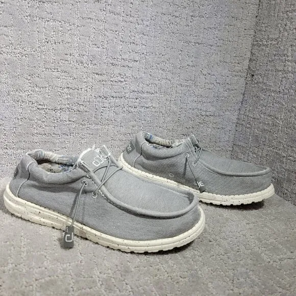 Hey Dude Men's Size US 10 Gray Wally Stretch Iron Moc Toe Moccasin Shoes
