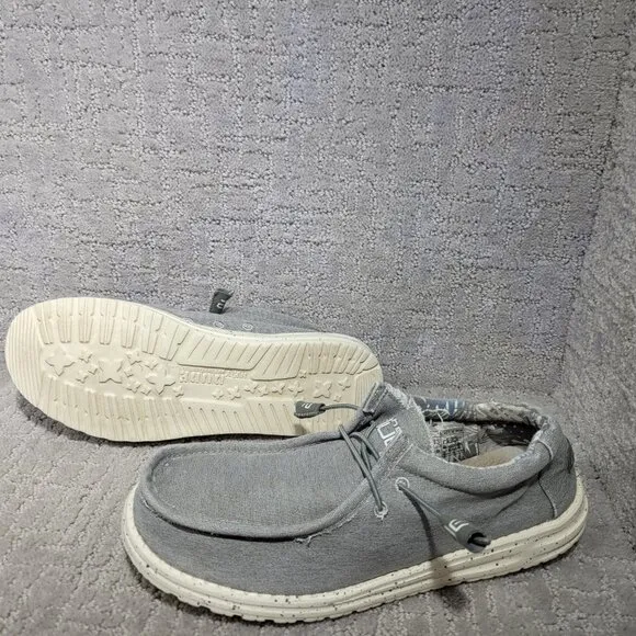 Hey Dude Men's Size US 10 Gray Wally Stretch Iron Moc Toe Moccasin Shoes