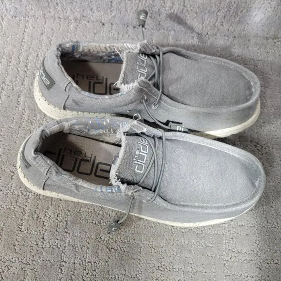 Hey Dude Men's Size US 10 Gray Wally Stretch Iron Moc Toe Moccasin Shoes
