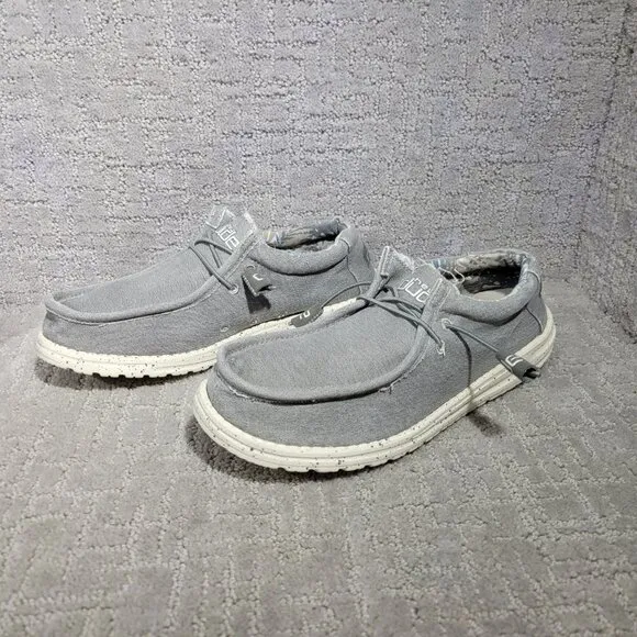 Hey Dude Men's Size US 10 Gray Wally Stretch Iron Moc Toe Moccasin Shoes