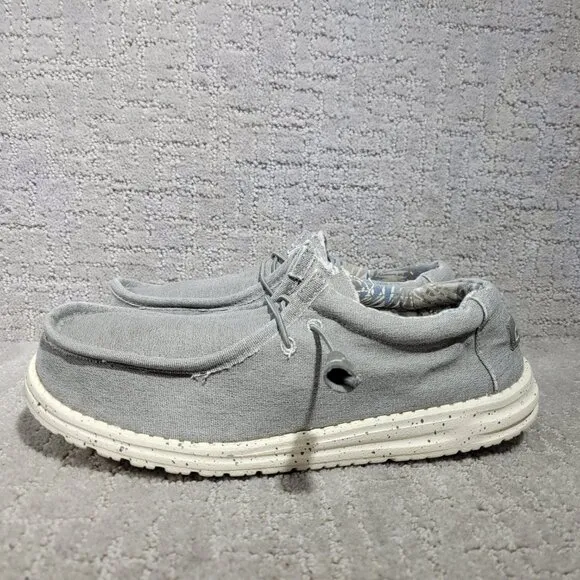 Hey Dude Men's Size US 10 Gray Wally Stretch Iron Moc Toe Moccasin Shoes