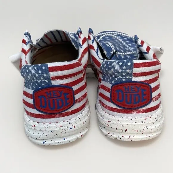 Hey Dude Wally Patriotic Stars and Stripes Youth Sz 6 Women Sz 7 Light Slip On