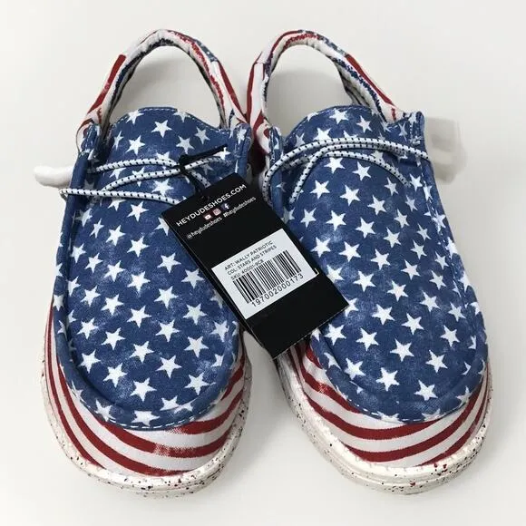 Hey Dude Wally Patriotic Stars and Stripes Youth Sz 6 Women Sz 7 Light Slip On