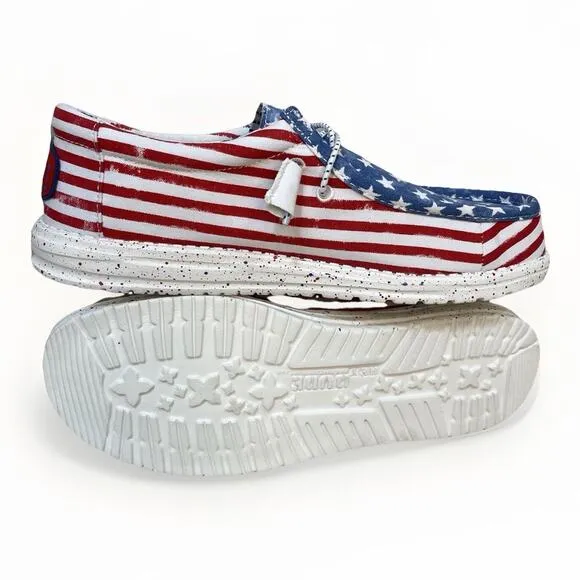 Hey Dude Wally Patriotic Stars and Stripes Youth Sz 6 Women Sz 7 Light Slip On