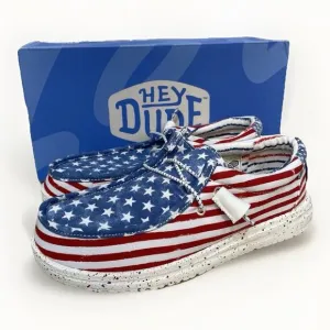 Hey Dude Wally Patriotic Stars and Stripes Youth Sz 6 Women Sz 7 Light Slip On
