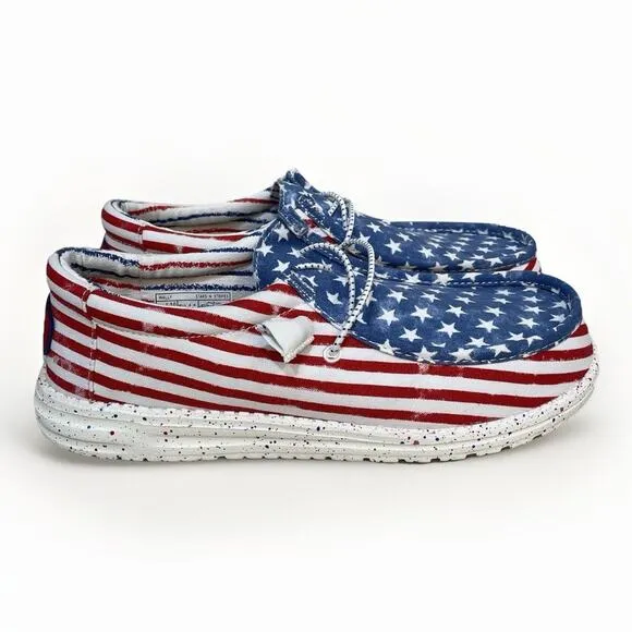 Hey Dude Wally Patriotic Stars and Stripes Youth Sz 6 Women Sz 7 Light Slip On