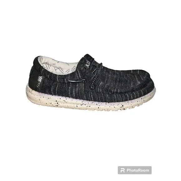 Hey Dude Wally Youth Kids Stretch Black Shoes Slip On US Youth 12