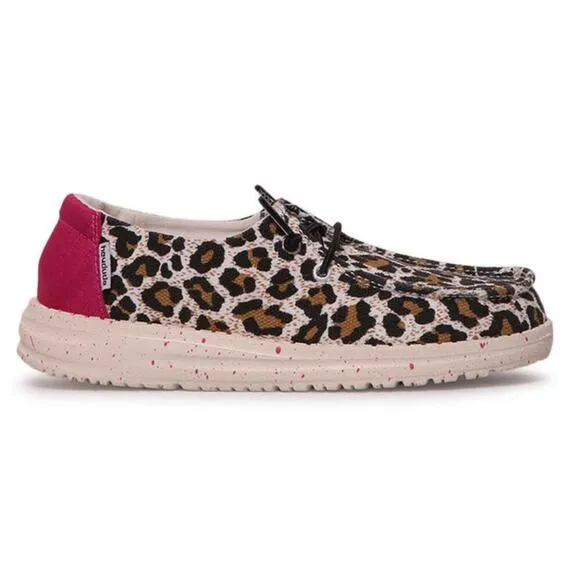 HeyDude Girl's Wendy Youth Cheetah Casual Shoes in Brown/Pink, Size K12​​