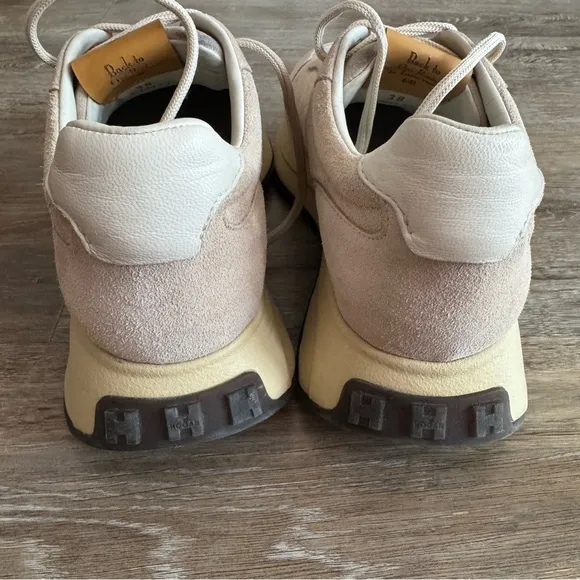 Hogan H641 Women's Suede Sneakers Shoes Size 38 Beige Memory Foam Wedge Italy