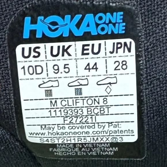 Hoka Clifton 8 Green Mens US Size 10 EUR 44 1119393 BCBT Running Shoes