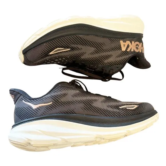 Hoka Men's Clifton 9 Wide Sneaker Shoes Black/Rose Gold Size 7.5 D