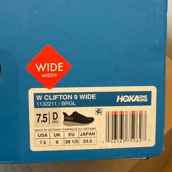 Hoka Men's Clifton 9 Wide Sneaker Shoes Black/Rose Gold Size 7.5 D