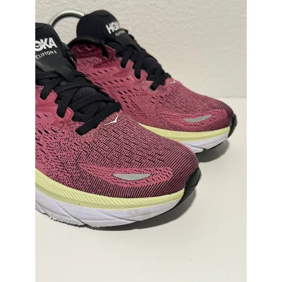 Hoka One Clifton 8 Womens Sz 8 B Running Sneakers Shoes Pink Black NO INSOLES