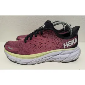 Hoka One Clifton 8 Womens Sz 8 B Running Sneakers Shoes Pink Black NO INSOLES