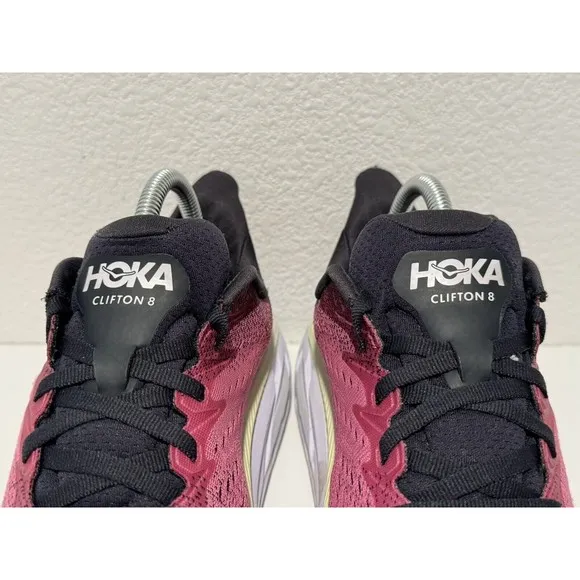 Hoka One Clifton 8 Womens Sz 8 B Running Sneakers Shoes Pink Black NO INSOLES