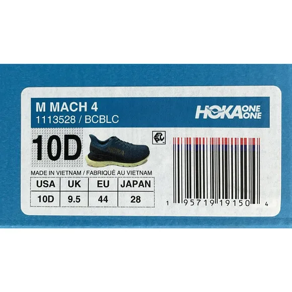 Hoka One M Mach 4 Men’s Size 10D 1113528 BCBLC Blue Coral Black Running Shoes