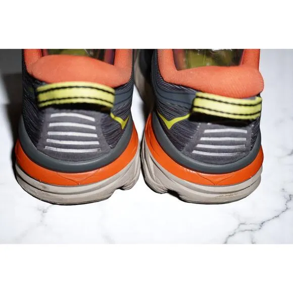 HOKA One One Bondi 7 Men’s Size 10.5 Running Shoes – Gray/Orange – Cushioned Com