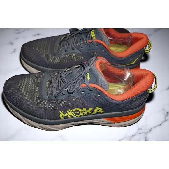 HOKA One One Bondi 7 Men’s Size 10.5 Running Shoes – Gray/Orange – Cushioned Com