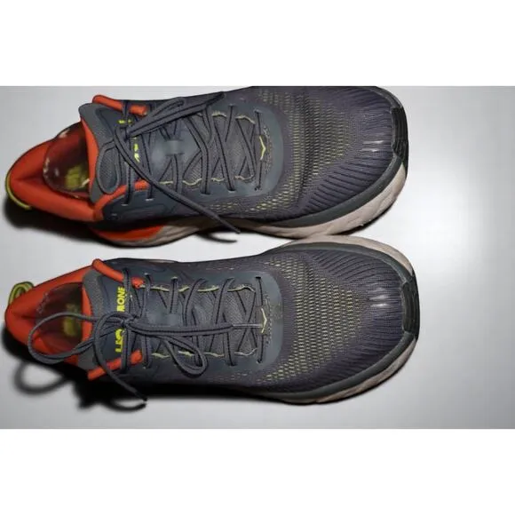 HOKA One One Bondi 7 Men’s Size 10.5 Running Shoes – Gray/Orange – Cushioned Com