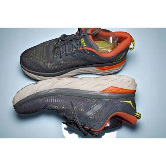 HOKA One One Bondi 7 Men’s Size 10.5 Running Shoes – Gray/Orange – Cushioned Com