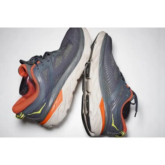 HOKA One One Bondi 7 Men’s Size 10.5 Running Shoes – Gray/Orange – Cushioned Com