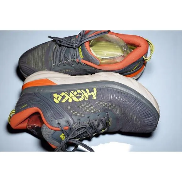 HOKA One One Bondi 7 Men’s Size 10.5 Running Shoes – Gray/Orange – Cushioned Com