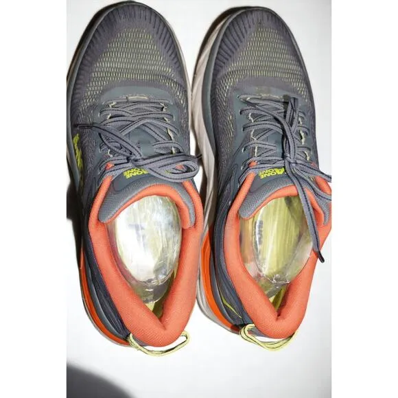 HOKA One One Bondi 7 Men’s Size 10.5 Running Shoes – Gray/Orange – Cushioned Com