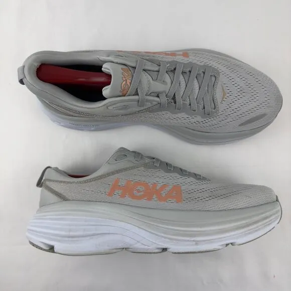 Hoka One One Bondi 8‎ gray and white running shoes