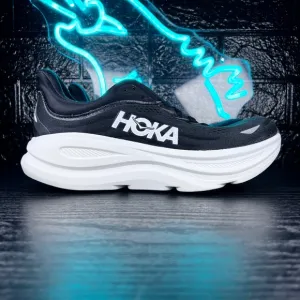 Hoka One One Bondi 9 Women’s Running Walking Gym Shoes Sneakers Black White - 9
