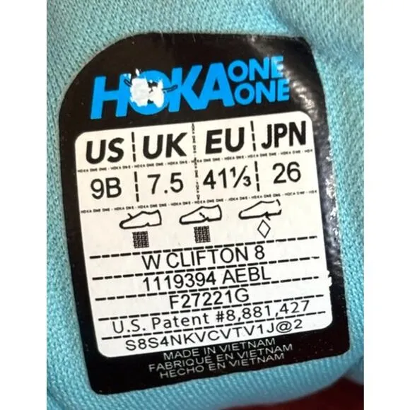 Hoka One One Clifton 8 Sneakers Women 9 Blue Running Runner Walking Activewear