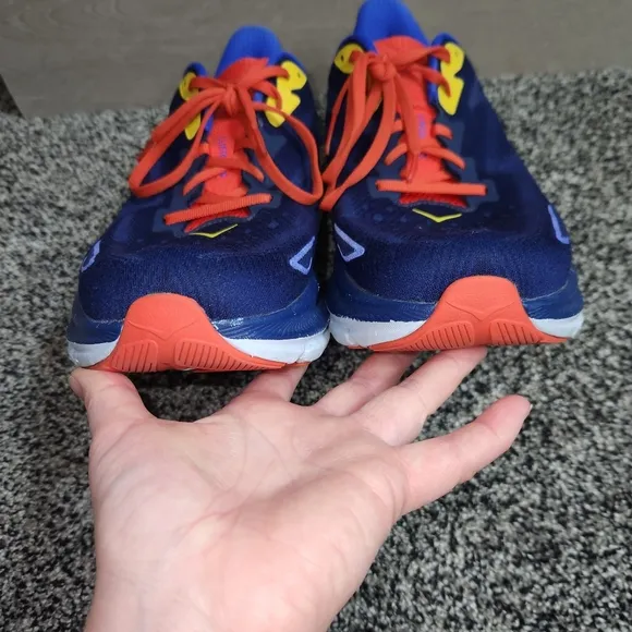Hoka One One Clifton 9 Men 11.5 D Blue Red Yellow Running Walking Athletic Shoes