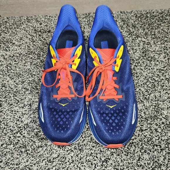 Hoka One One Clifton 9 Men 11.5 D Blue Red Yellow Running Walking Athletic Shoes