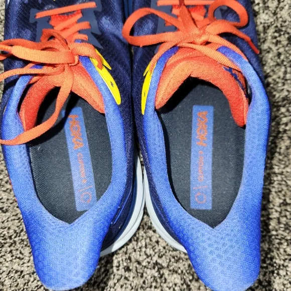 Hoka One One Clifton 9 Men 11.5 D Blue Red Yellow Running Walking Athletic Shoes