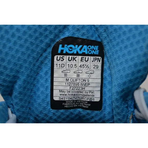 Hoka One One Clifton 9 Sneakers Mens 11 D Blue 1127895 IWEP Running Gym Shoes