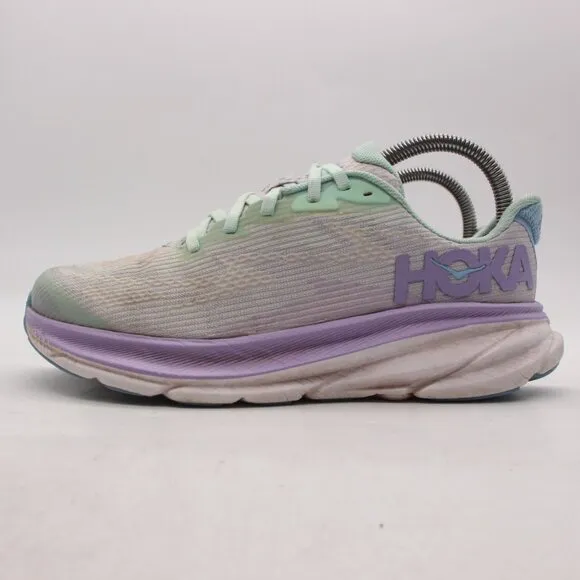 Hoka One One Clifton 9 Youth Size 5.5 MD Shoes Green Purple Running 1131170 SOLM
