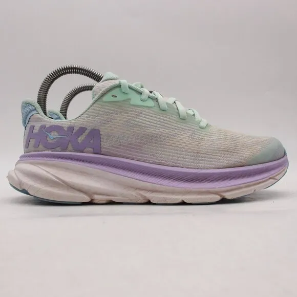 Hoka One One Clifton 9 Youth Size 5.5 MD Shoes Green Purple Running 1131170 SOLM
