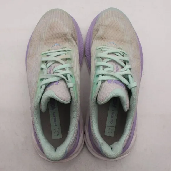 Hoka One One Clifton 9 Youth Size 5.5 MD Shoes Green Purple Running 1131170 SOLM