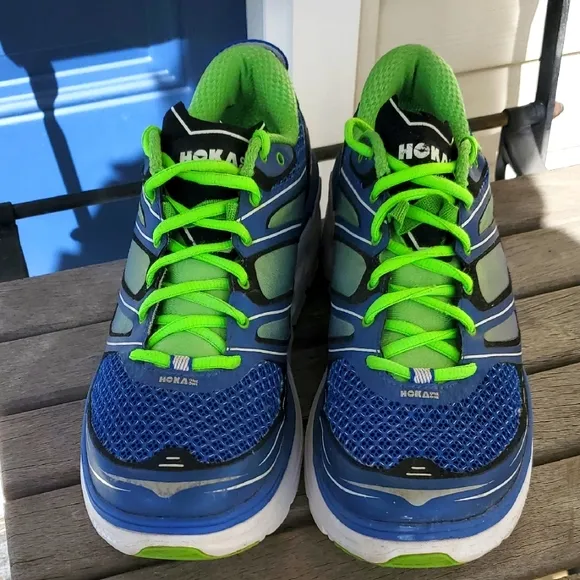 Hoka One One Conquest 2 Blue With Green Lace Up Sneakers - Size 11.5