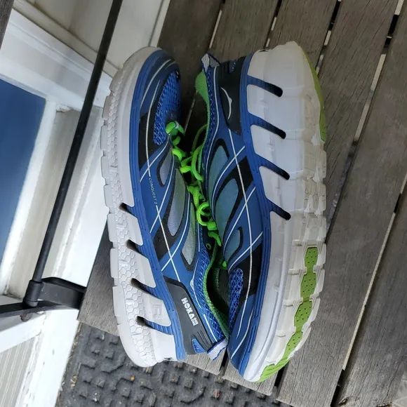 Hoka One One Conquest 2 Blue With Green Lace Up Sneakers - Size 11.5