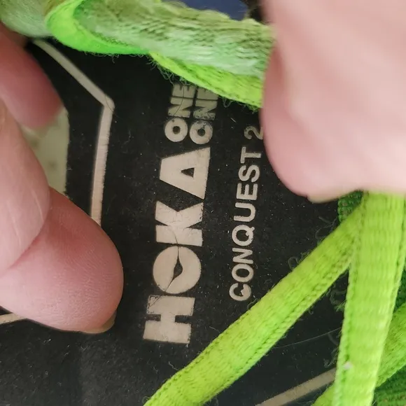 Hoka One One Conquest 2 Blue With Green Lace Up Sneakers - Size 11.5