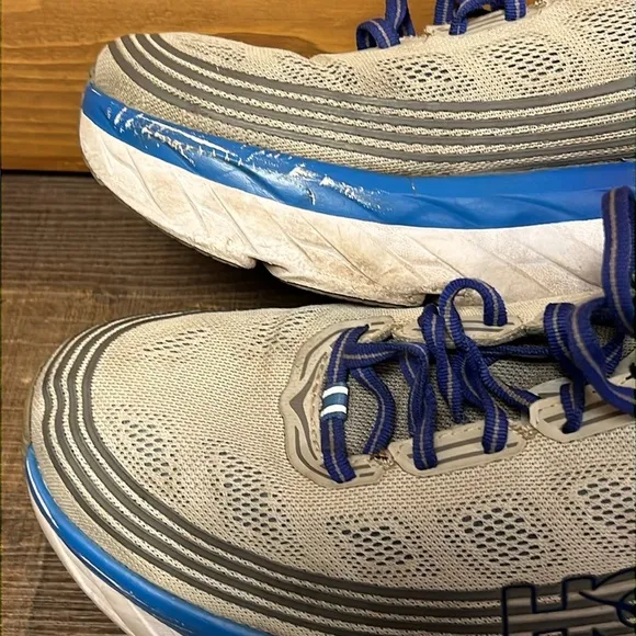 Hoka One One Mens 10.5 Bondi 6 Gray Blue Running Athletic Shoes 1019269 VBFG Gym