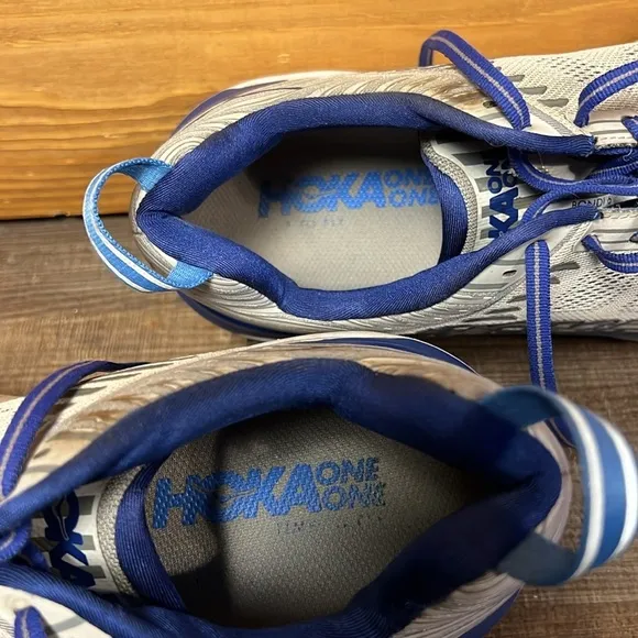 Hoka One One Mens 10.5 Bondi 6 Gray Blue Running Athletic Shoes 1019269 VBFG Gym